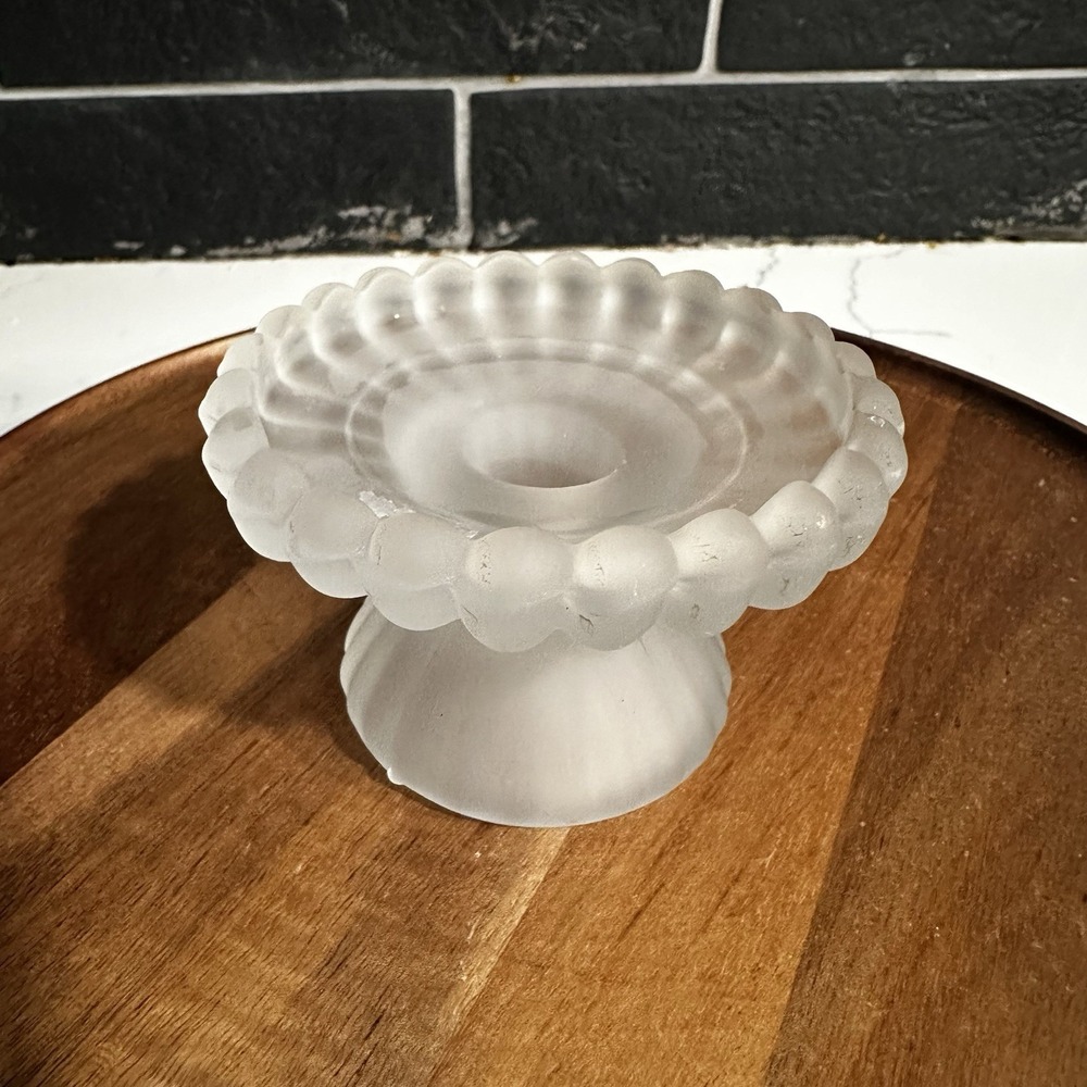 VINTAGE White FROSTED CANDLE STICK HOLDER DEPRESSION GLASS UNMARKED
